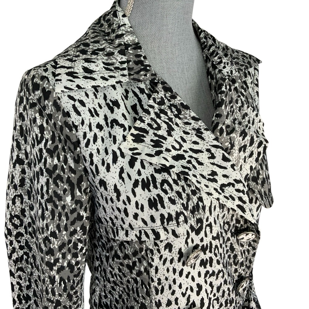 Vertigo Paris Womens Med Leopard Print Belted Button Coat Jacket Art Deco Trendy